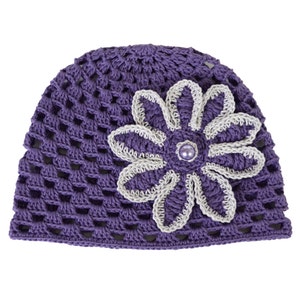 Purple cappello uncinetto bambino ragazza, baby cappello fiore, bambino beanie ragazza, ragazza Dom bambino cappello, cappello bambino ragazza estate, maglia bambino cappello, 6-12 mesi