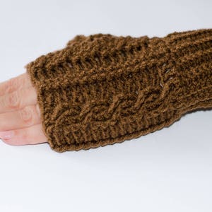 Brown gloves, fingerless gloves, fingerless mittens, knitted gloves, cable gloves, womens gloves, hand warmers, winter gloves, brown mittens image 6