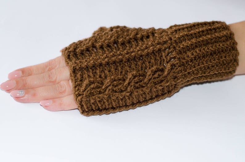 Brown gloves, fingerless gloves, fingerless mittens, knitted gloves, cable gloves, womens gloves, hand warmers, winter gloves, brown mittens image 6