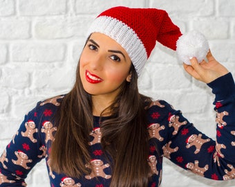 Christmas Hat For Adults – Santa Beanie With Pom Pom – Festive Holiday Red Knit Hat