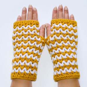 Striped crochet fingerless gloves, womens gloves, knit fingerless gloves, winter gloves, fingerless mittens, hand warmers, wrist warmers image 3
