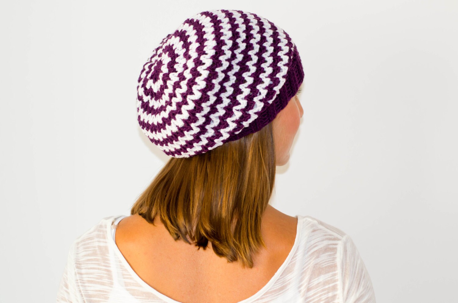 帽子 UNKNOWN VIOLET STRIPED BEANIE Purple and White Beanie, Striped Hat, Womens Beanies
