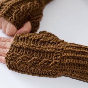 Brown gloves, fingerless gloves, fingerless mittens, knitted gloves, cable gloves, womens gloves, hand warmers, winter gloves, brown mittens image 8