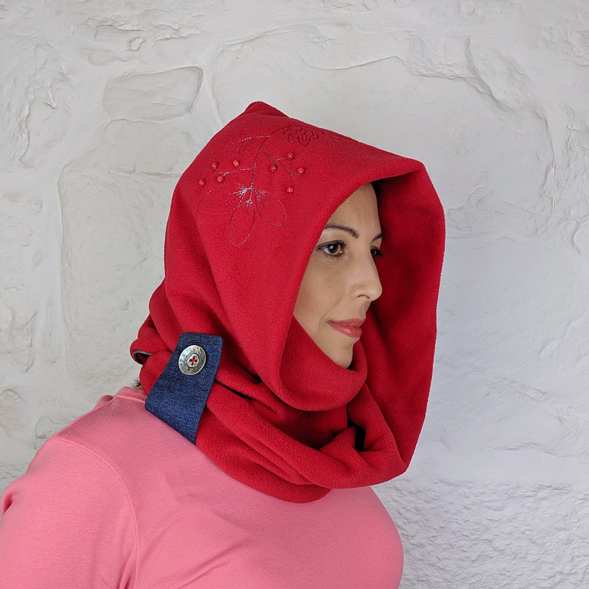 ファッション Women - Scarf Hooded Snood Scarf Red Embroidered - Hood With Clothing
