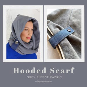 Hooded Scarf | Grey Cowl Hood | Winter Scarf for Women | Fleece Detachable Hood | Warm Soft Hoodie |Ladies Accessories |  Made in the UK