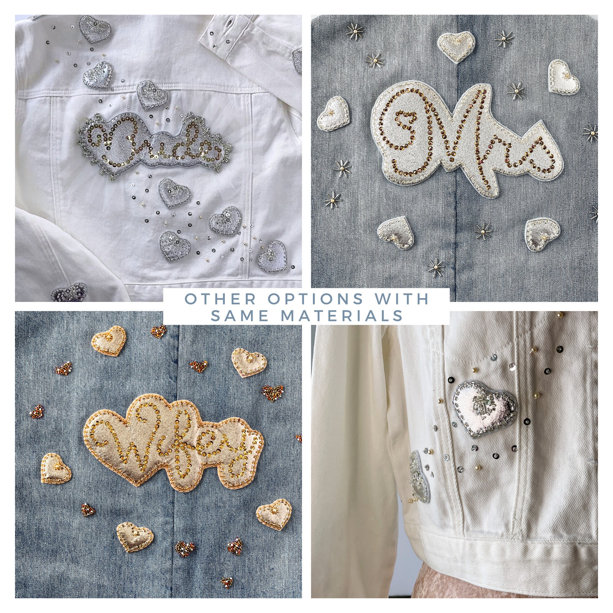 Bride Denim Embroidered Initial Letter Jacket | Silver Gold Beaded ...