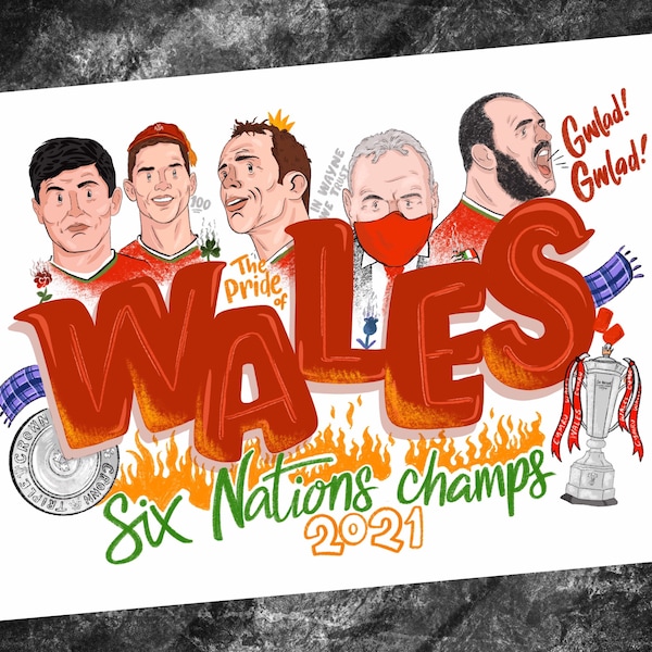 2021 Six Nations Champs print WALES RUGBY