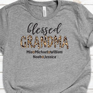 Personalized Grandma Shirt: Leopard Print Grandkids Names