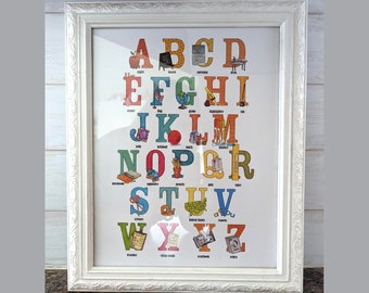 Instant Digital Download - Illustrated School & Teacher Alphabet - Wall Art