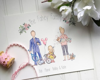 Custom Family Portrait Illustration | Hand-Drawn Keepsake Art Print