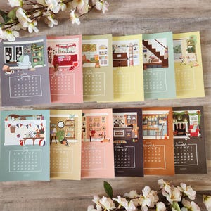 2025 | Kalender 2026 | Dahlia-bureaukalender navulkaarten | Beginmaand kiezen | Geïllustreerde bureaukalender voor 12 maanden | Cottage Core