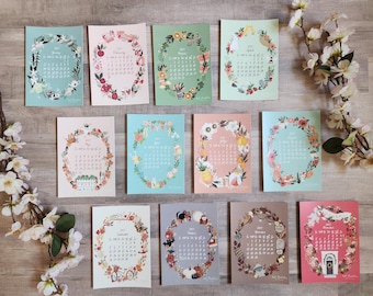 2026 | 2027 Calendar | Adelaide Desk Calendar Refill Cards | Pick Start Month | Illustrated 12-Month Desk Calendar | Cottage Core