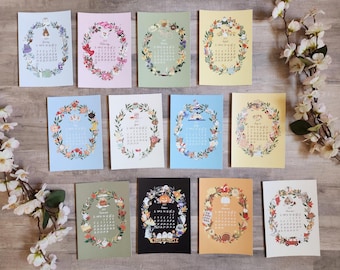 2026 | 2027 Calendar | Clementine Desk Calendar Refill Cards | Pick Start Month | Illustrated 12-Month Desk Calendar | Cottage Core