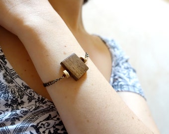Bracelet simple et élégant à perle carrée en bois