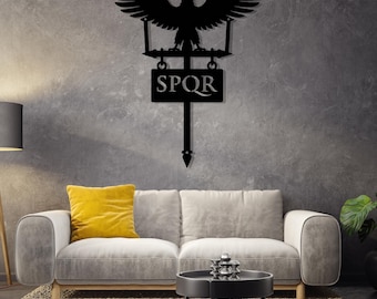 Arte mural de metal con águila de la legión romana / Letrero de acero SPQR Aquila / Decoración de estandarte legionario / Antigua Roma / Cueva del hombre / Historia