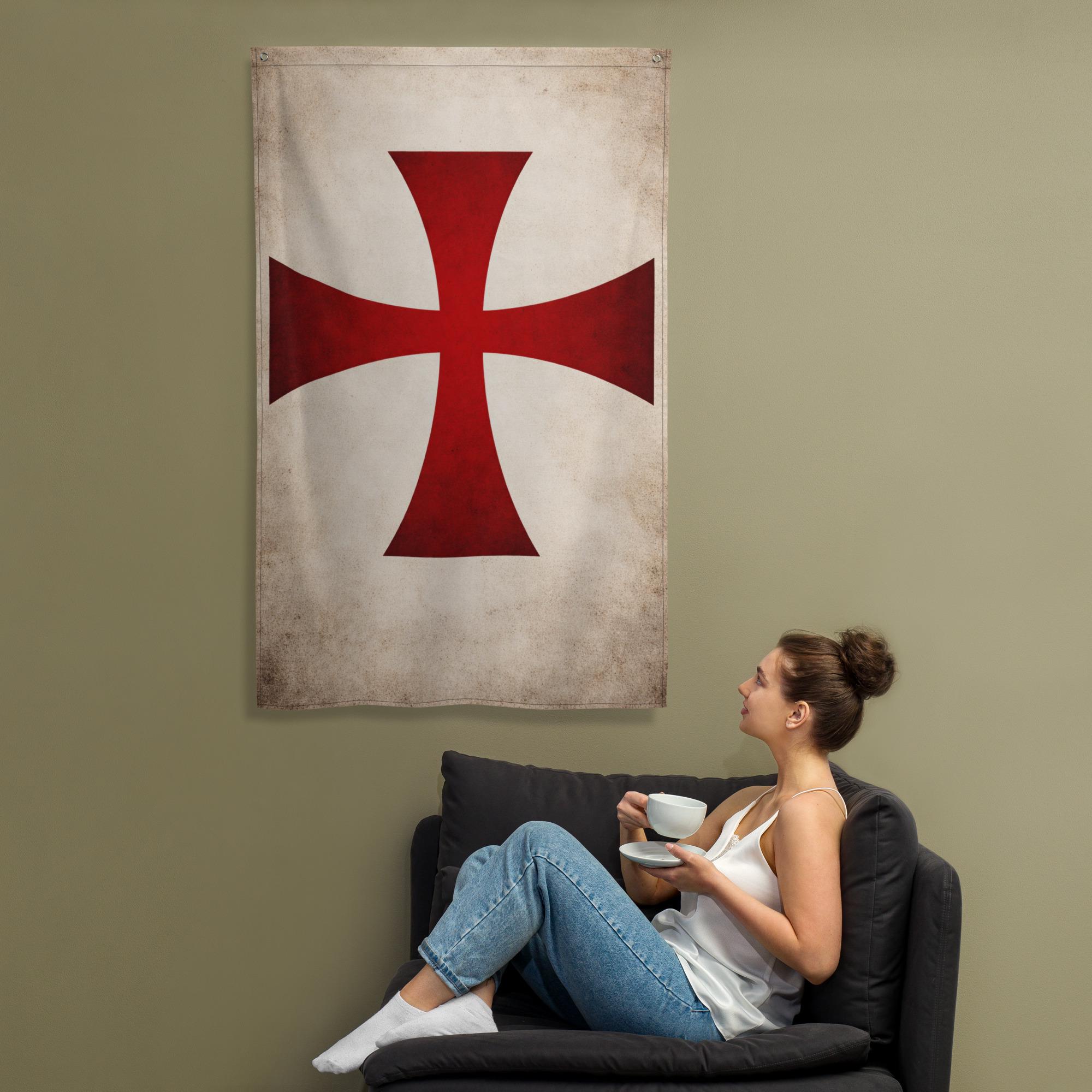Knights Templar Banner - Crusaders Flag Wall Art - Battle-worn Medieval ...