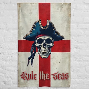 English Pirate Flag - Gothic Skull And Bones Pirate Flag - Dark Nautical Wall Banner - UK History And Pirate Decor Gift