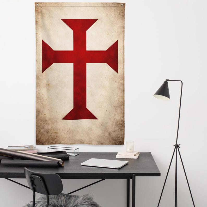 Knights Templar Banner - Crusaders Flag Wall Art - Battle-worn Medieval ...