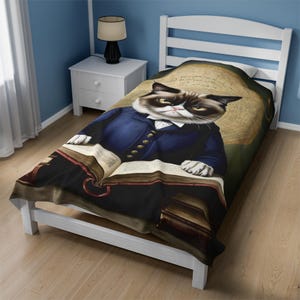 Grumpy Cat Blanket - Cozy Reading Cat Throw Blanket - Funny Cat Lover Gift - Cute Home Decor - Ideal for Bookworms and Cat Fans