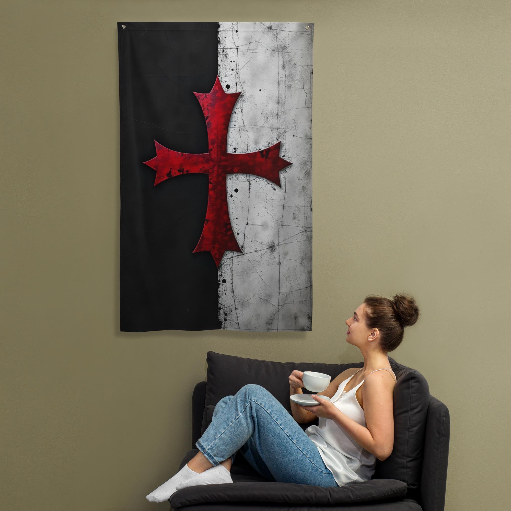 Knights Templar Banner - Crusaders Flag Wall Art - Battle-worn Medieval ...