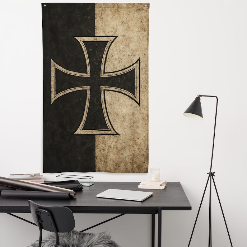 Iron Cross Banner - Gothic Medieval Wall Flag - Battle-worn Historical ...