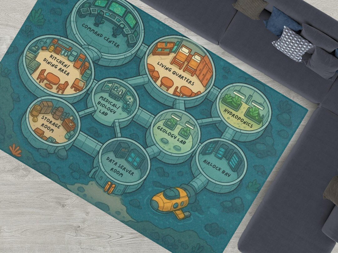 A Science Lab Rug Underwater Research Base Play Mat - Ocean Science Lab Rug With ...