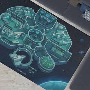 Orbital Raumstation Spielmatte - Sci-Fi Top-Down-Teppich für STEM fantasievolles Lernen Weltraumerkundung - Astronauten-Spielteppich V1