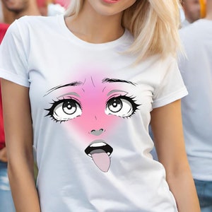 Simplistic Anime Ahegao T-Shirt - Minimalist Japanese Expression Tee for Subtle Otaku Style - Playful Anime Simple Shirt V2
