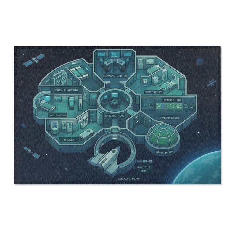 Orbital Space Station Play Mat - Sci-fi Top-down Rug for STEM ...