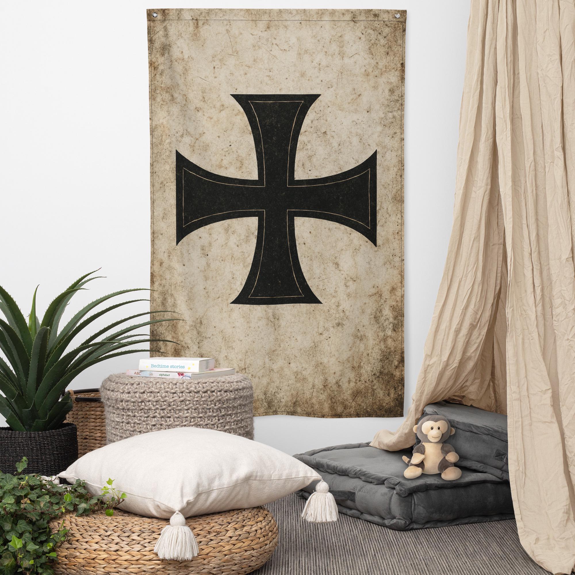 Iron Cross Banner - Gothic Medieval Wall Flag - Battle-worn Historical ...