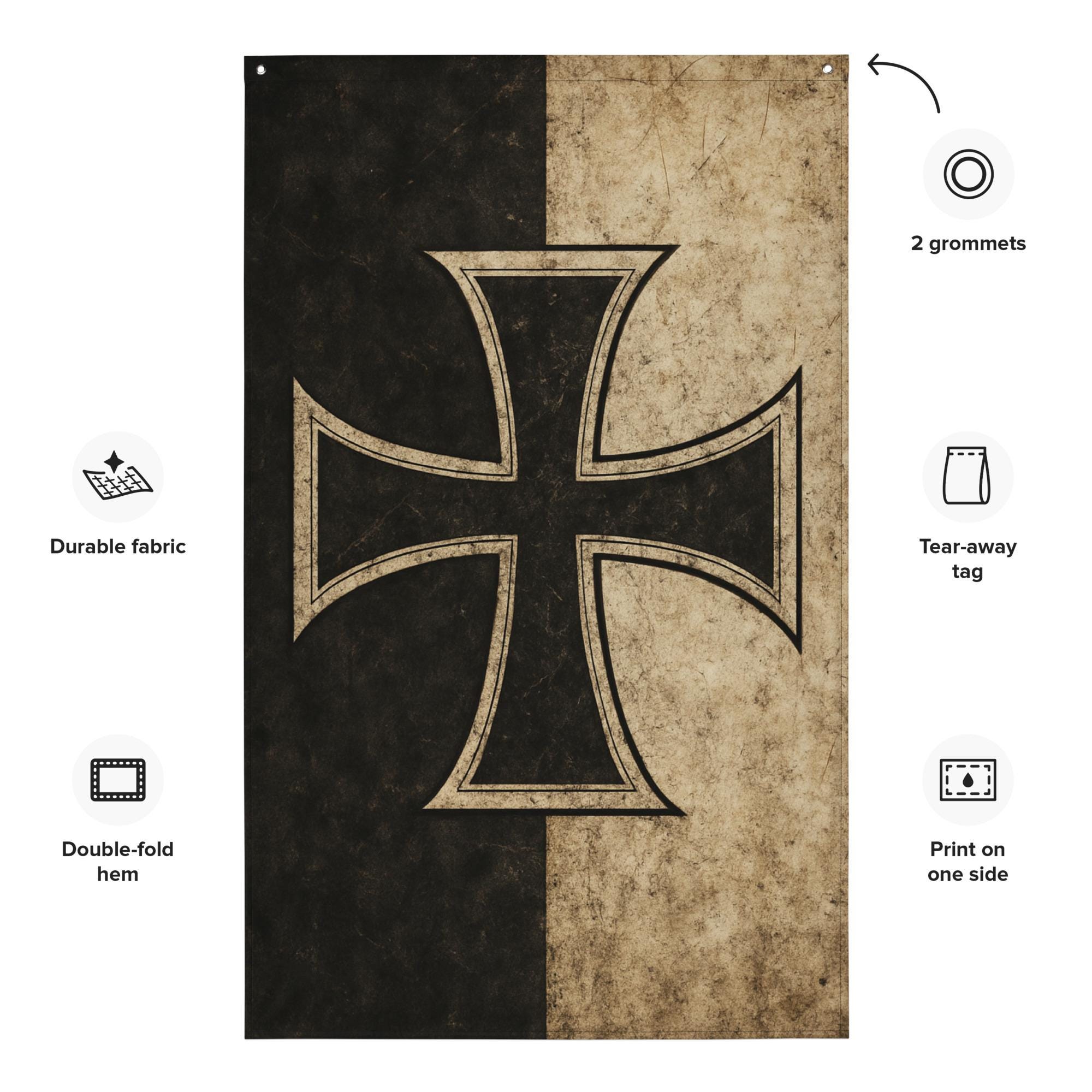 Iron Cross Banner - Gothic Medieval Wall Flag - Battle-worn Historical ...