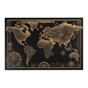 Teppich | Steampunk Weltkarte Teppich | Fügen Sie Ihrem Wohnzimmer einen Hauch von viktorianischem Charme mit einem Jules Verne-Gefühl | Platz V5