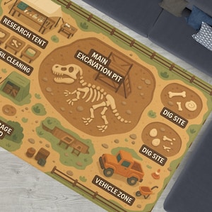 Dinosaurier Spielmatte - Top-Down Fossilien Ausgrabung Karte Teppich für STEM Lernen und fantasievolles Spiel - Kinder Archäologie Spielteppich V1