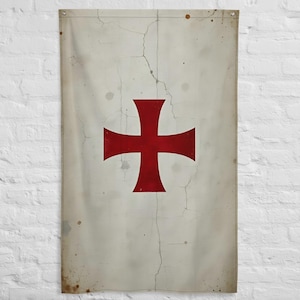 Knights Templar Banner - Crusaders Flag Wall Art - Battle-Worn Medieval Decor - LARP & History Enthusiast Gift V6