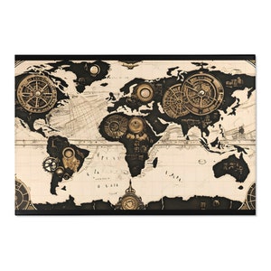 Teppich | Steampunk Weltkarte Teppich | Fügen Sie Ihrem Wohnzimmer einen Hauch von viktorianischem Charme mit einem Jules Verne-Gefühl | Platz V1