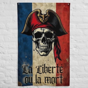 France Pirate Flag - Gothic Buccaneer Banner Skull Art - French Nautical Wall Decor - Military And Pirate History Gift