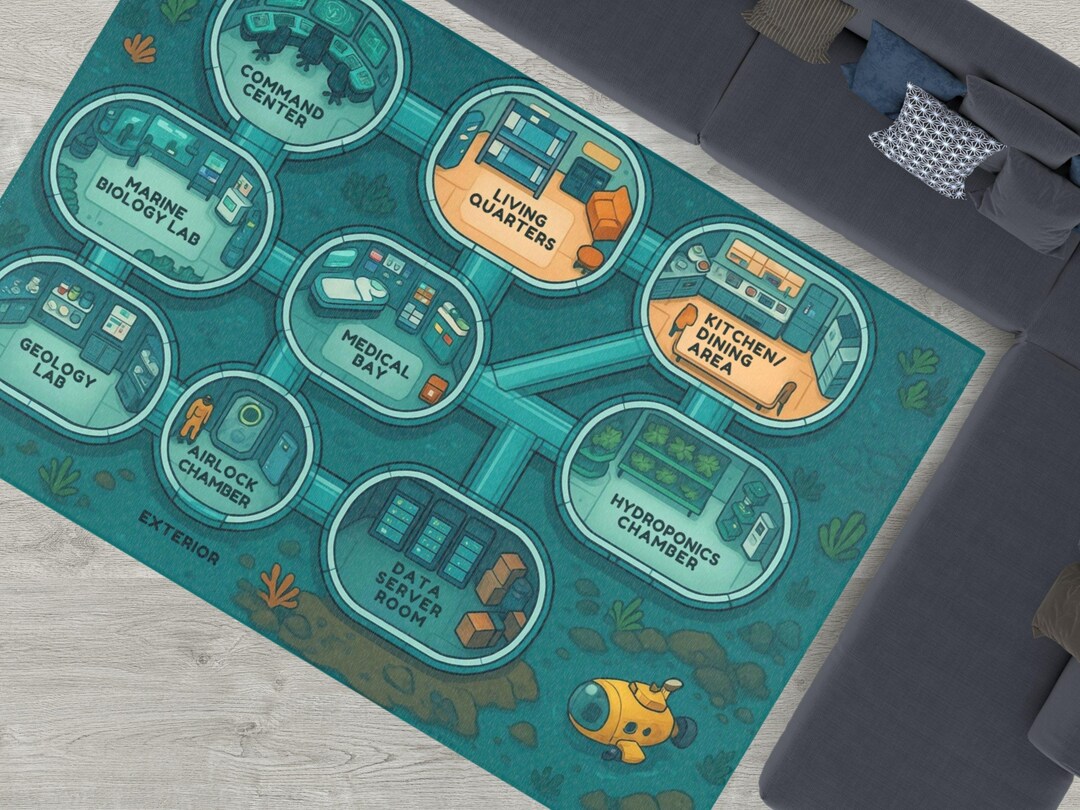 A Science Lab Rug Underwater Research Base Play Mat - Ocean Science Lab Rug With ...