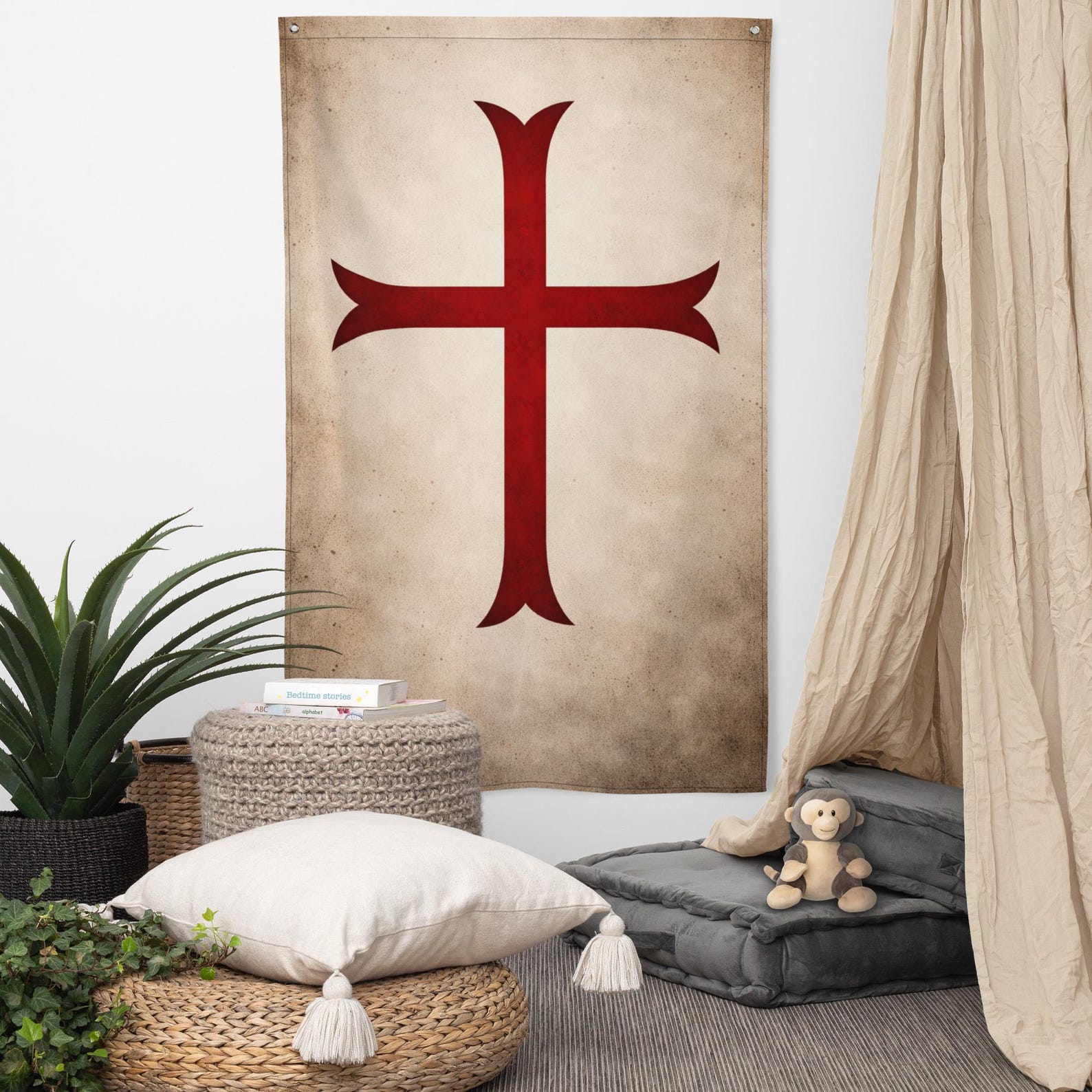 Knights Templar Banner - Crusaders Flag Wall Art - Battle-worn Medieval ...
