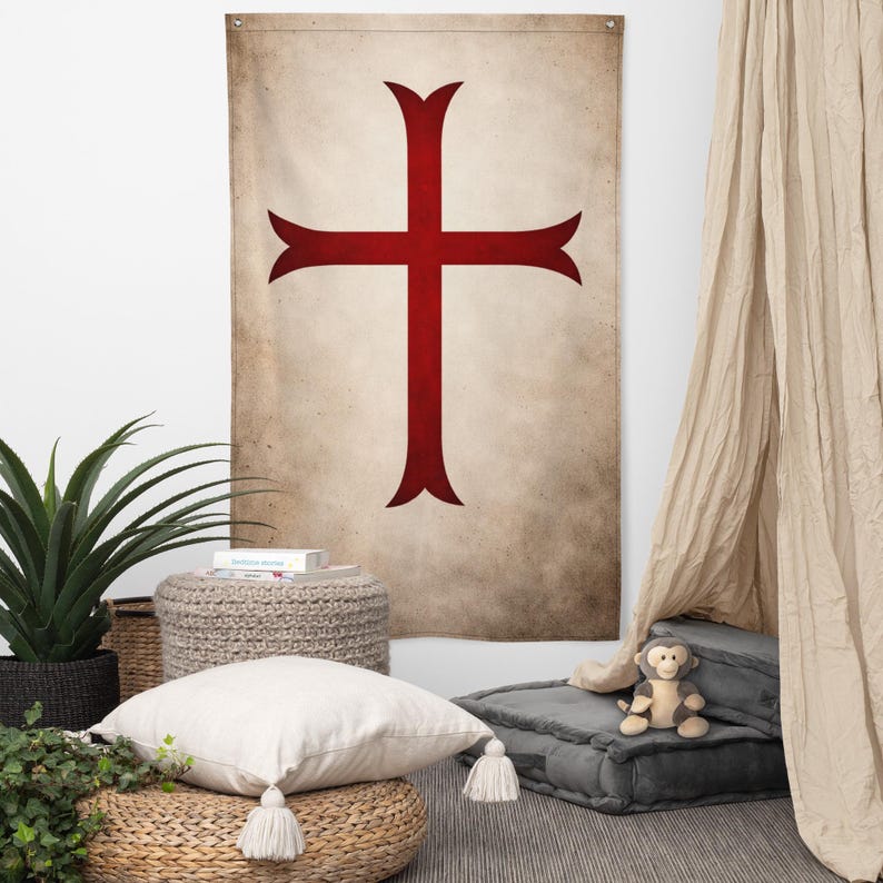 Knights Templar Banner - Crusaders Flag Wall Art - Battle-worn Medieval ...