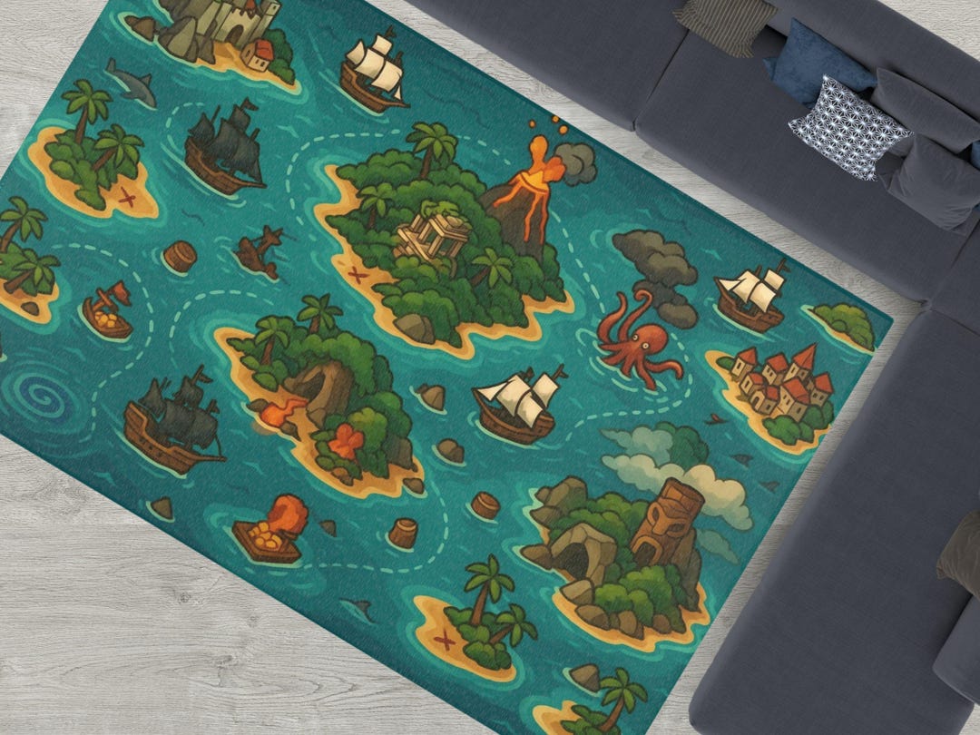 Pirate Rug Texture Pirate Play Rug - Pirate Treasure Map Play Mat for Kids - Nautical ...
