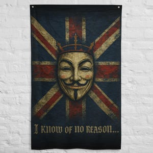 Guy Fawkes Mask UK Flag Banner - England/Union Jack Vertical Flag - Protest Art Wall Hanging V2
