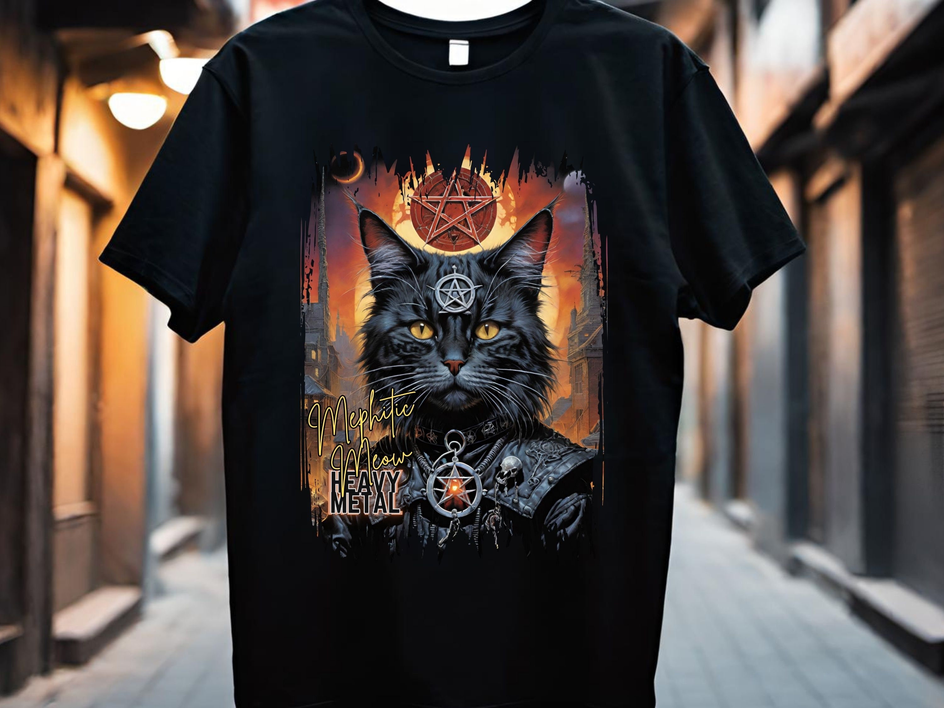 Black metal cat shirt hotsell