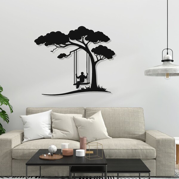 Child and Swing Metal Wall Art - Kid Silhouette Room Decor - Metal Artwork Nursery Art - Home Playground Child Silhouettes