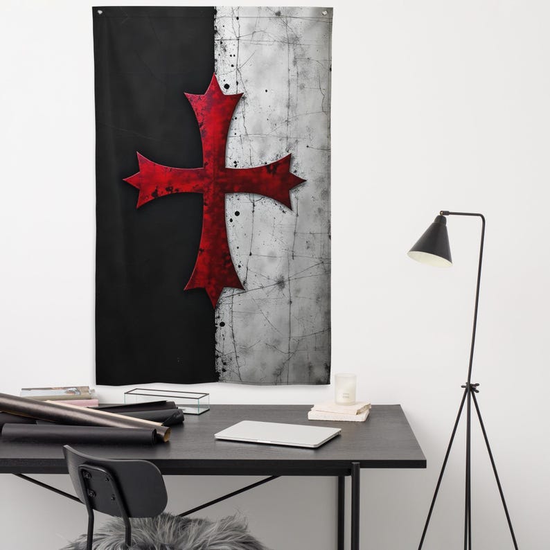 Knights Templar Banner - Crusaders Flag Wall Art - Battle-worn Medieval ...