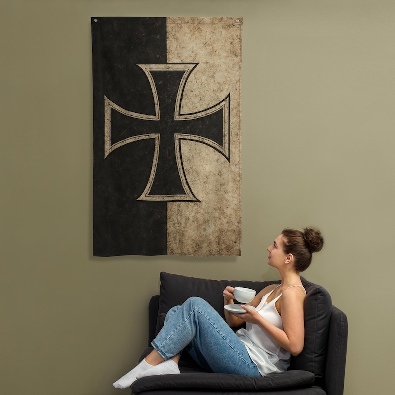 Iron Cross Banner - Gothic Medieval Wall Flag - Battle-worn Historical ...