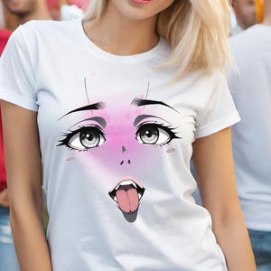 Simplistic Anime Ahegao T-Shirt - Minimalist Japanese Expression Tee for Subtle Otaku Style - Playful Anime Simple Shirt V1