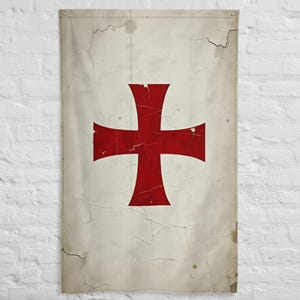 Knights Templar Banner - Crusaders Flag Wall Art - Battle-Worn Medieval Decor - LARP & History Enthusiast Gift V5