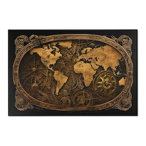 Carpette | Tapis carte du monde steampunk | Ajoutez une touche de charme victorien avec une touche Jules Verne à votre salon | Espace V3