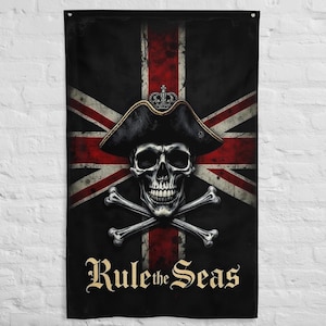 English Pirate Flag - Gothic Skull and Bones UK Pirate Flag - Dark Nautical Wall Banner - UK History and Pirate Decor Gift