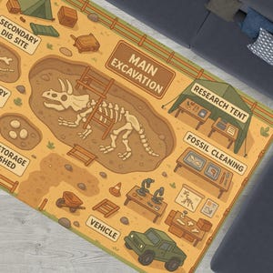 Dinosaurier Spielmatte - Top-Down Fossilien Ausgrabung Karte Teppich für STEM Lernen und fantasievolles Spiel - Kinder Archäologie Spielteppich V2
